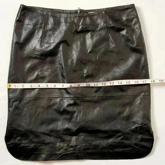 Part Two Ursanas  PW 100%Leather Skirts Sz 6/8 W34 Black Zipper Soft Side Slit - Picture 8 of 11